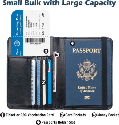 Passport Holder for Travel Men, RFID Blocking Passport Wallet Cover Case, Waterproof Leather Travel Wallet for Men Women, Document Protector for Traveling Accessories-Lake Blue