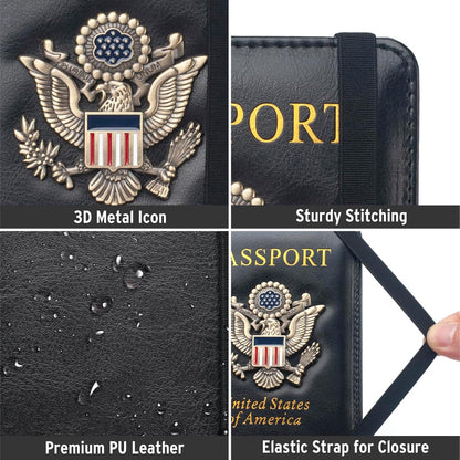 Passport Holder for Travel Men, RFID Blocking Passport Wallet Cover Case, Waterproof Leather Travel Wallet for Men Women, Document Protector for Traveling Accessories-Lake Blue