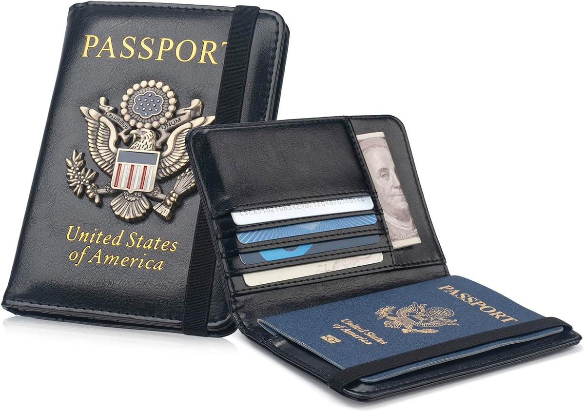 Passport Holder for Travel Men, RFID Blocking Passport Wallet Cover Case, Waterproof Leather Travel Wallet for Men Women, Document Protector for Traveling Accessories-Lake Blue