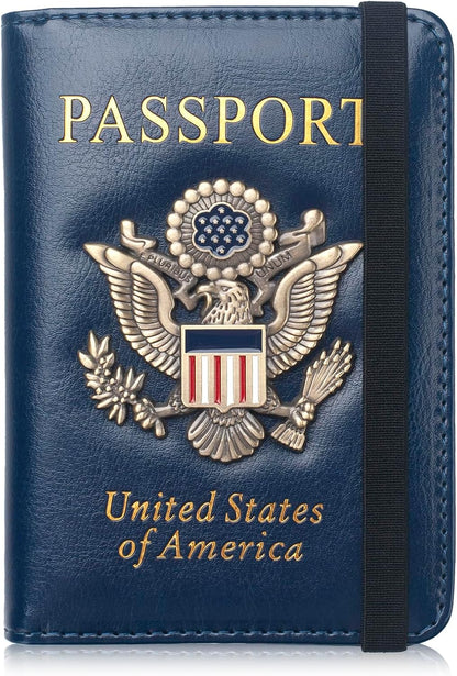 Passport Holder for Travel Men, RFID Blocking Passport Wallet Cover Case, Waterproof Leather Travel Wallet for Men Women, Document Protector for Traveling Accessories-Lake Blue