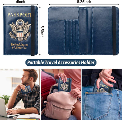 Passport Holder for Travel Men, RFID Blocking Passport Wallet Cover Case, Waterproof Leather Travel Wallet for Men Women, Document Protector for Traveling Accessories-Lake Blue