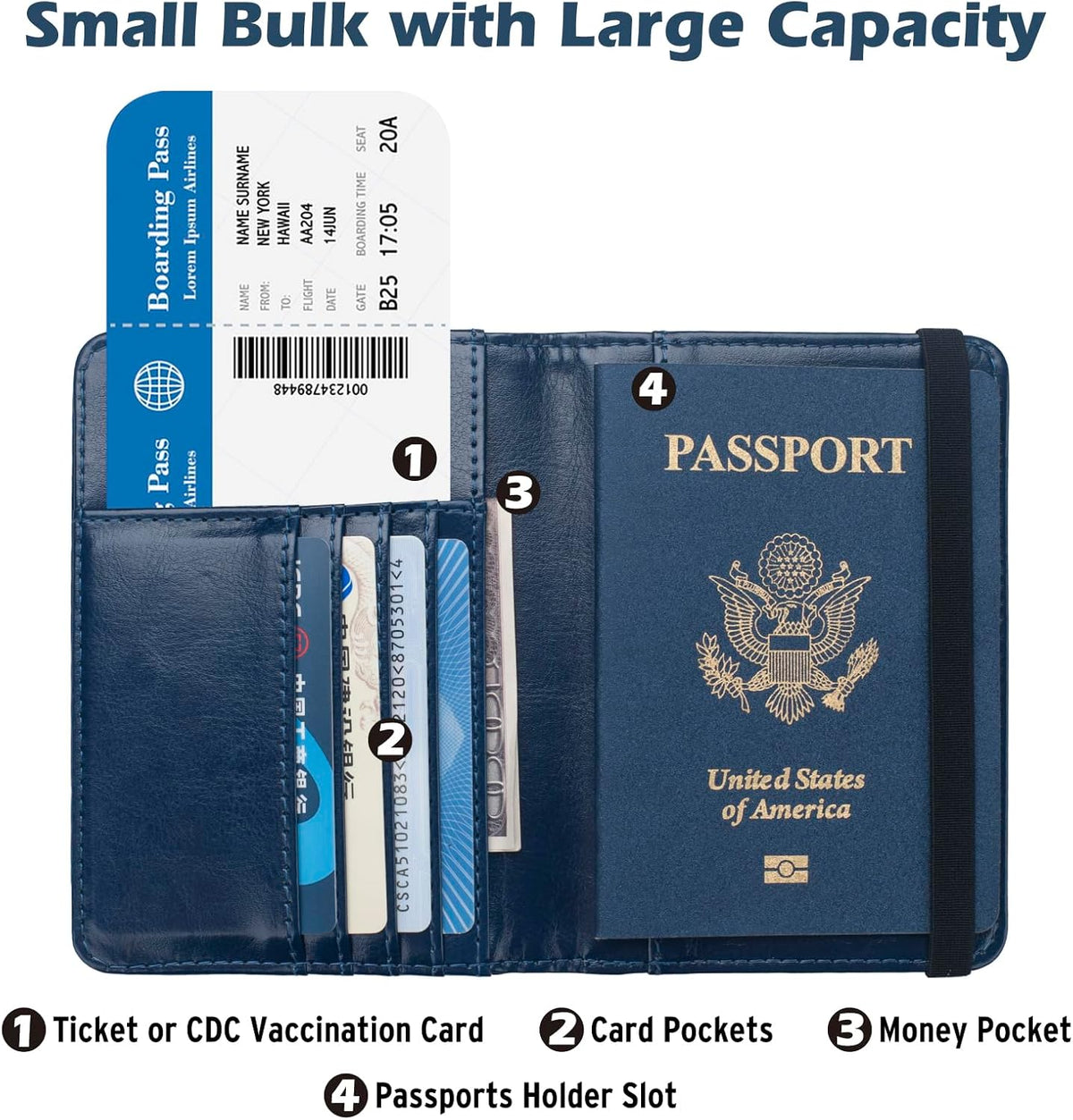 Passport Holder for Travel Men, RFID Blocking Passport Wallet Cover Case, Waterproof Leather Travel Wallet for Men Women, Document Protector for Traveling Accessories-Lake Blue