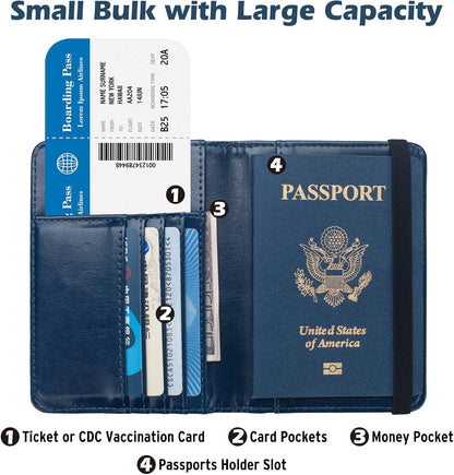 Passport Holder for Travel Men, RFID Blocking Passport Wallet Cover Case, Waterproof Leather Travel Wallet for Men Women, Document Protector for Traveling Accessories-Lake Blue