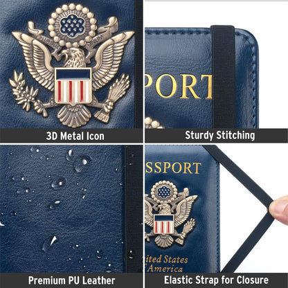 Passport Holder for Travel Men, RFID Blocking Passport Wallet Cover Case, Waterproof Leather Travel Wallet for Men Women, Document Protector for Traveling Accessories-Lake Blue