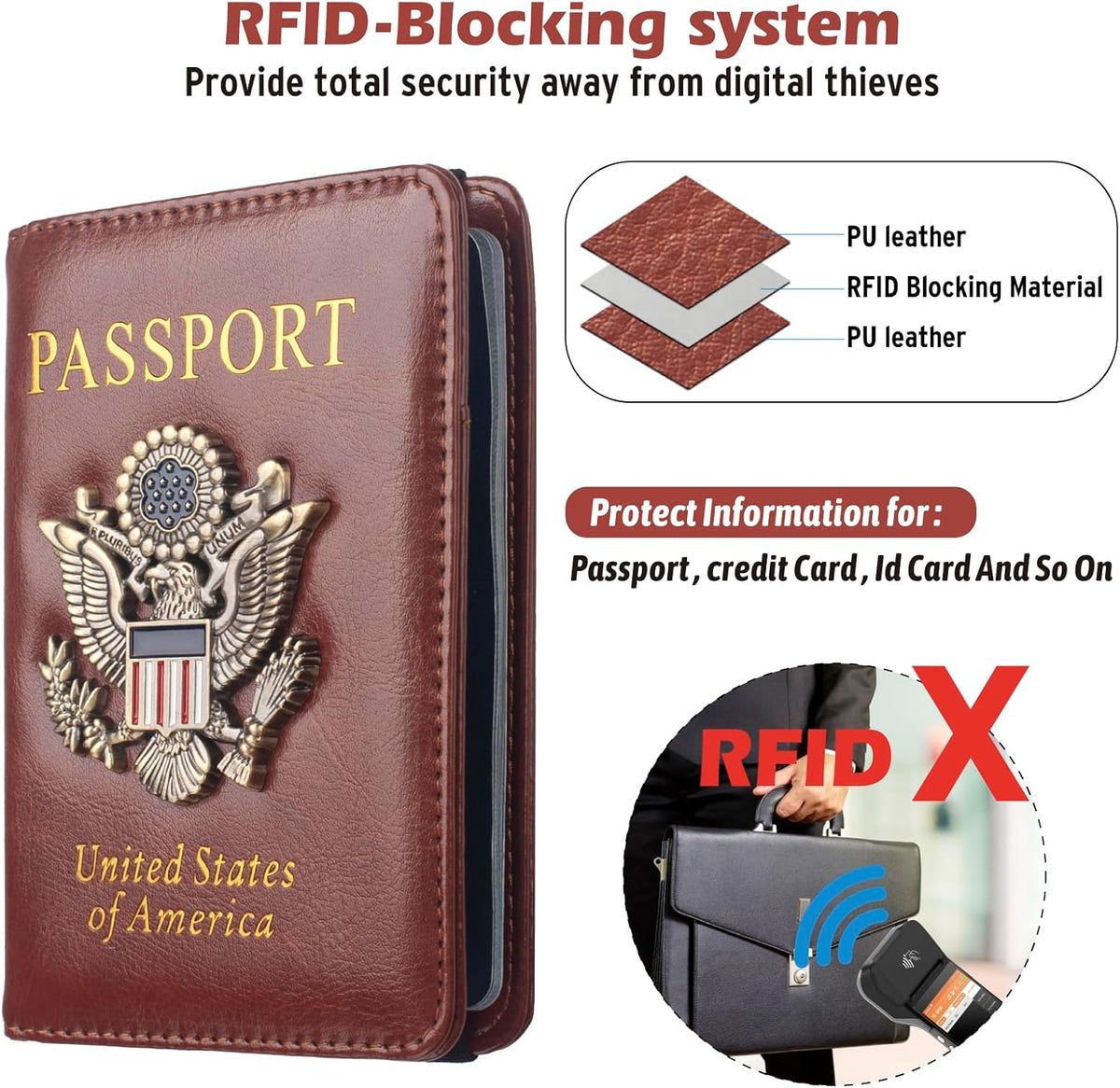 Passport Holder for Travel Men, RFID Blocking Passport Wallet Cover Case, Waterproof Leather Travel Wallet for Men Women, Document Protector for Traveling Accessories-Lake Blue