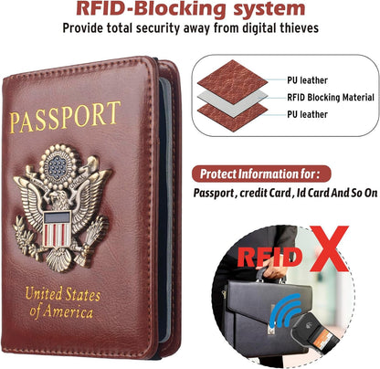 Passport Holder for Travel Men, RFID Blocking Passport Wallet Cover Case, Waterproof Leather Travel Wallet for Men Women, Document Protector for Traveling Accessories-Lake Blue