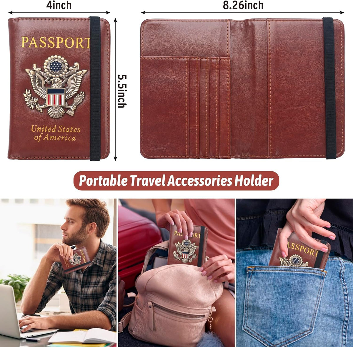 Passport Holder for Travel Men, RFID Blocking Passport Wallet Cover Case, Waterproof Leather Travel Wallet for Men Women, Document Protector for Traveling Accessories-Lake Blue