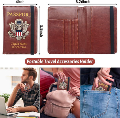 Passport Holder for Travel Men, RFID Blocking Passport Wallet Cover Case, Waterproof Leather Travel Wallet for Men Women, Document Protector for Traveling Accessories-Lake Blue