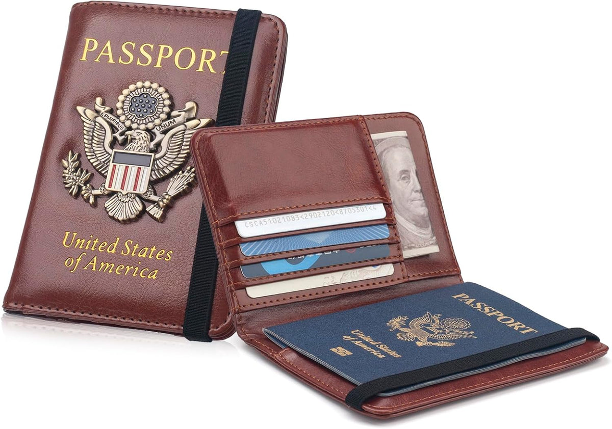 Passport Holder for Travel Men, RFID Blocking Passport Wallet Cover Case, Waterproof Leather Travel Wallet for Men Women, Document Protector for Traveling Accessories-Lake Blue