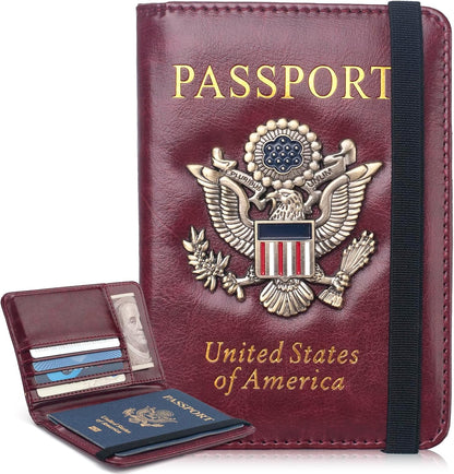 Passport Holder for Travel Men, RFID Blocking Passport Wallet Cover Case, Waterproof Leather Travel Wallet for Men Women, Document Protector for Traveling Accessories-Lake Blue