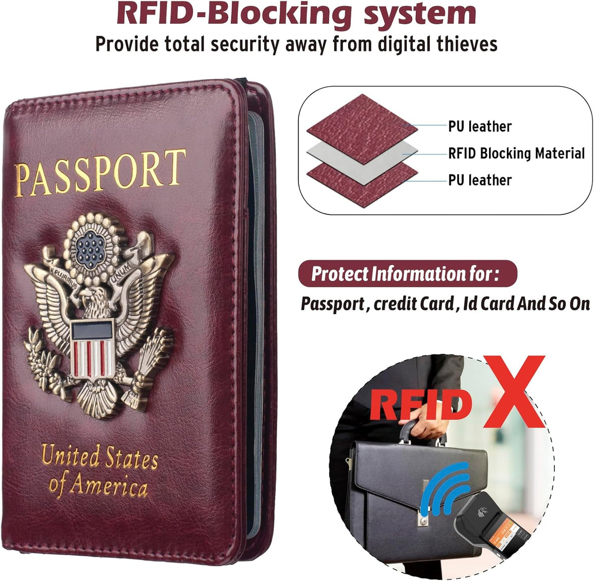 Passport Holder for Travel Men, RFID Blocking Passport Wallet Cover Case, Waterproof Leather Travel Wallet for Men Women, Document Protector for Traveling Accessories-Lake Blue