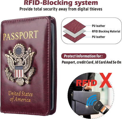 Passport Holder for Travel Men, RFID Blocking Passport Wallet Cover Case, Waterproof Leather Travel Wallet for Men Women, Document Protector for Traveling Accessories-Lake Blue