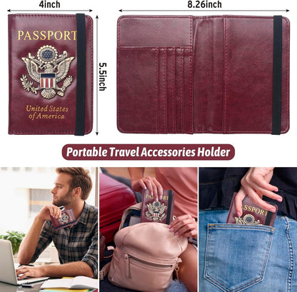 Passport Holder for Travel Men, RFID Blocking Passport Wallet Cover Case, Waterproof Leather Travel Wallet for Men Women, Document Protector for Traveling Accessories-Lake Blue