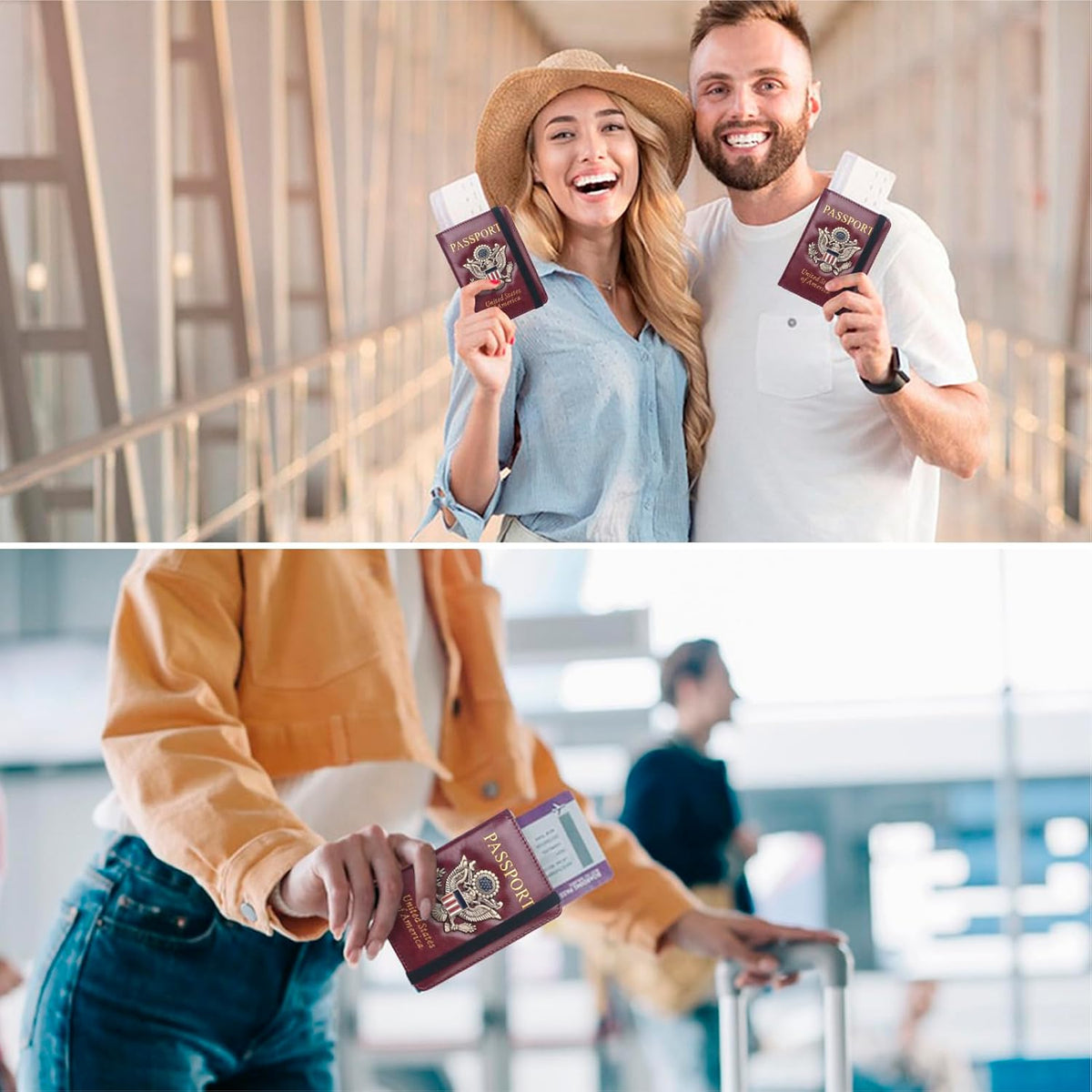 Passport Holder for Travel Men, RFID Blocking Passport Wallet Cover Case, Waterproof Leather Travel Wallet for Men Women, Document Protector for Traveling Accessories-Lake Blue