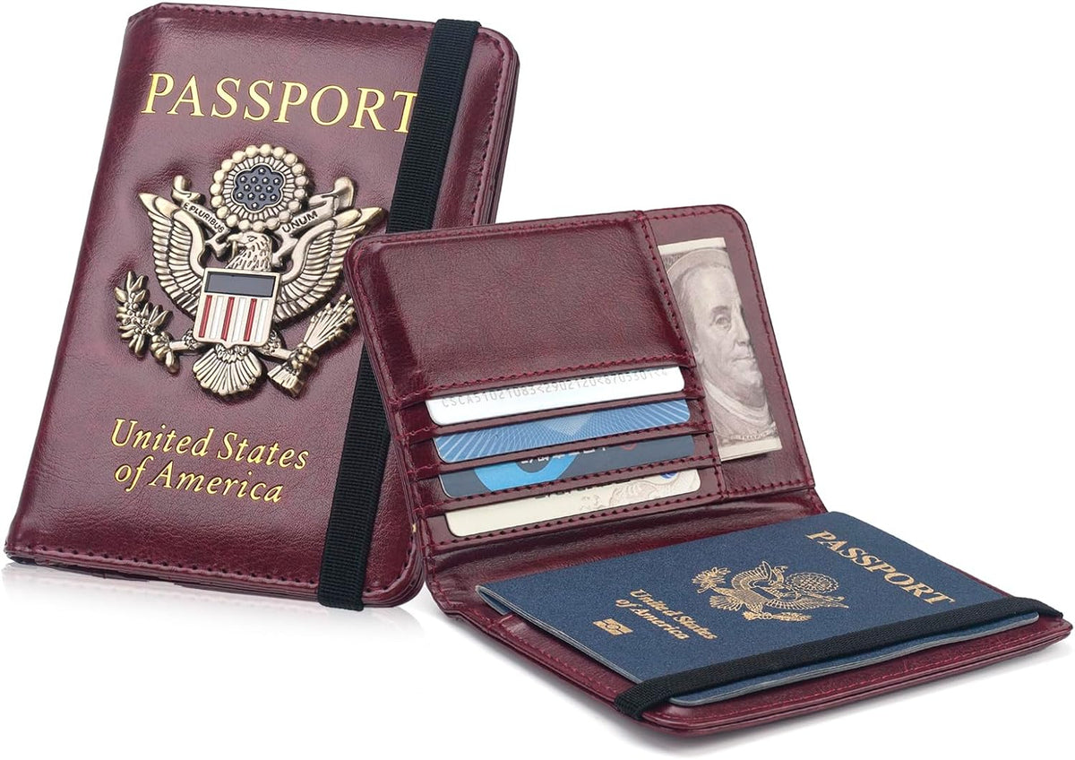 Passport Holder for Travel Men, RFID Blocking Passport Wallet Cover Case, Waterproof Leather Travel Wallet for Men Women, Document Protector for Traveling Accessories-Lake Blue