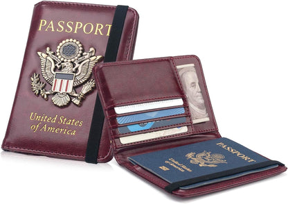 Passport Holder for Travel Men, RFID Blocking Passport Wallet Cover Case, Waterproof Leather Travel Wallet for Men Women, Document Protector for Traveling Accessories-Lake Blue