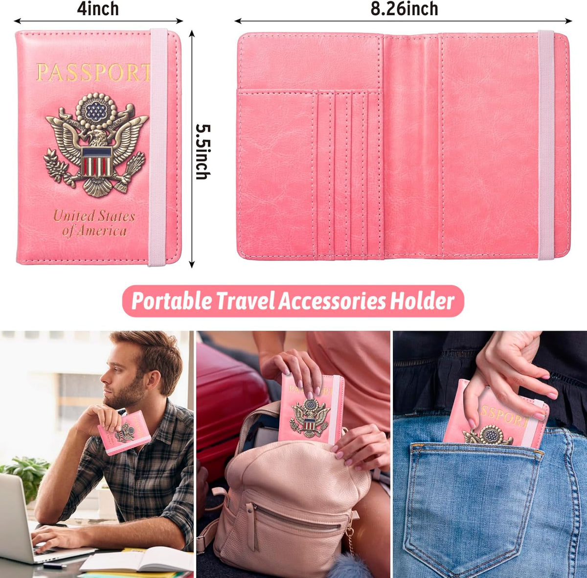 Passport Holder for Travel Men, RFID Blocking Passport Wallet Cover Case, Waterproof Leather Travel Wallet for Men Women, Document Protector for Traveling Accessories-Lake Blue