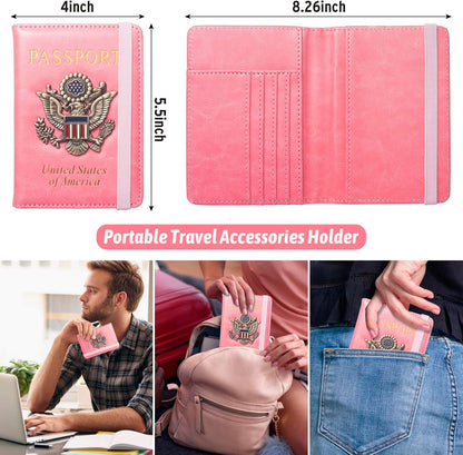 Passport Holder for Travel Men, RFID Blocking Passport Wallet Cover Case, Waterproof Leather Travel Wallet for Men Women, Document Protector for Traveling Accessories-Lake Blue