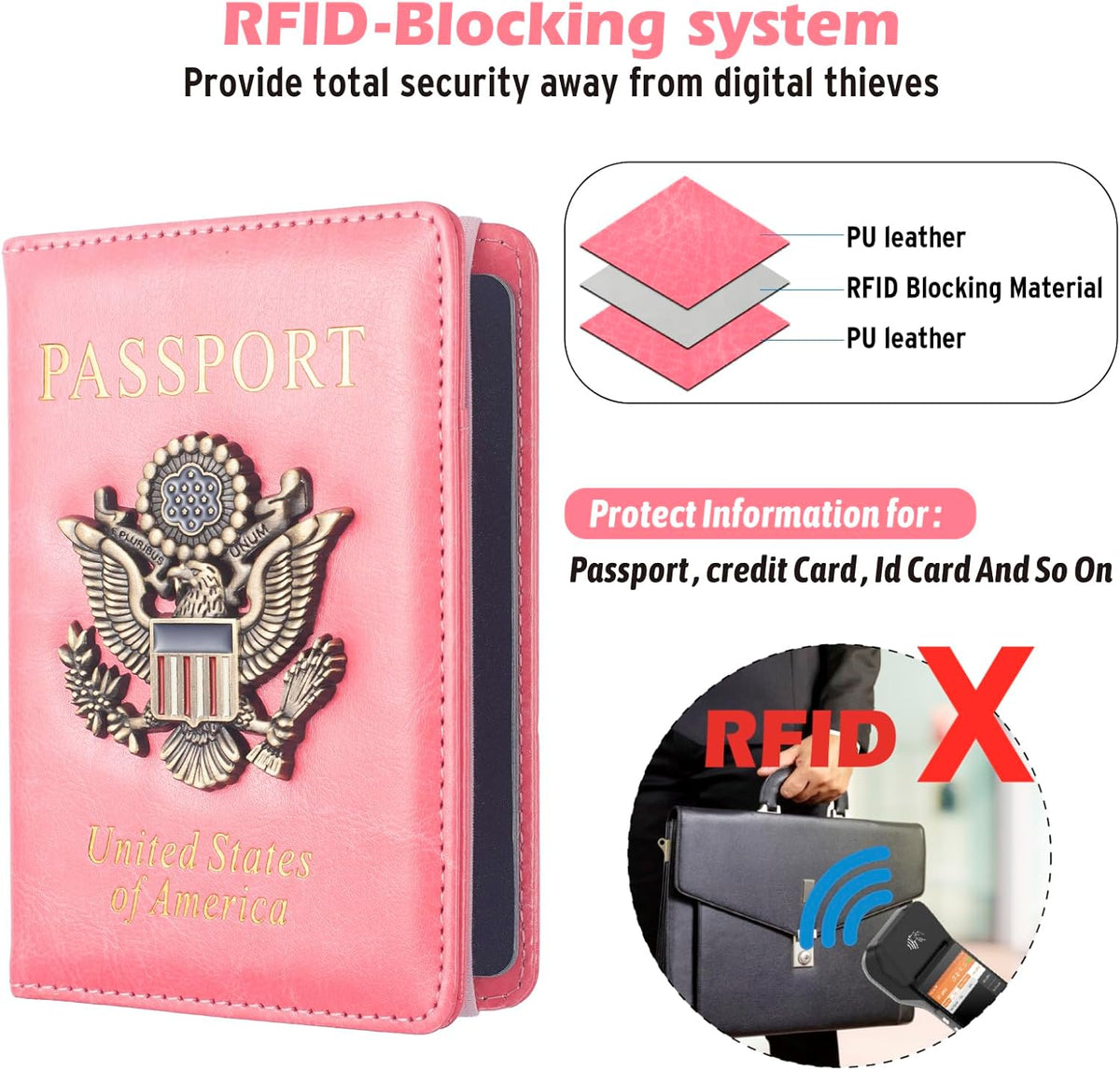 Passport Holder for Travel Men, RFID Blocking Passport Wallet Cover Case, Waterproof Leather Travel Wallet for Men Women, Document Protector for Traveling Accessories-Lake Blue