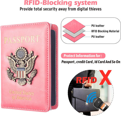 Passport Holder for Travel Men, RFID Blocking Passport Wallet Cover Case, Waterproof Leather Travel Wallet for Men Women, Document Protector for Traveling Accessories-Lake Blue