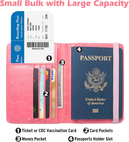 Passport Holder for Travel Men, RFID Blocking Passport Wallet Cover Case, Waterproof Leather Travel Wallet for Men Women, Document Protector for Traveling Accessories-Lake Blue