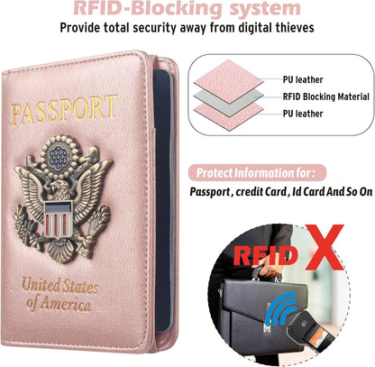 Passport Holder for Travel Men, RFID Blocking Passport Wallet Cover Case, Waterproof Leather Travel Wallet for Men Women, Document Protector for Traveling Accessories-Lake Blue