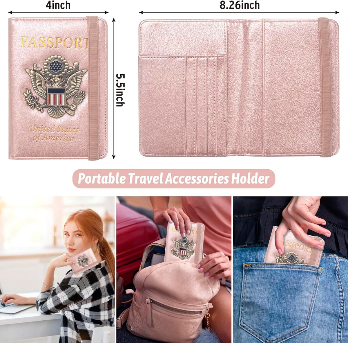 Passport Holder for Travel Men, RFID Blocking Passport Wallet Cover Case, Waterproof Leather Travel Wallet for Men Women, Document Protector for Traveling Accessories-Lake Blue