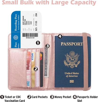 Passport Holder for Travel Men, RFID Blocking Passport Wallet Cover Case, Waterproof Leather Travel Wallet for Men Women, Document Protector for Traveling Accessories-Lake Blue