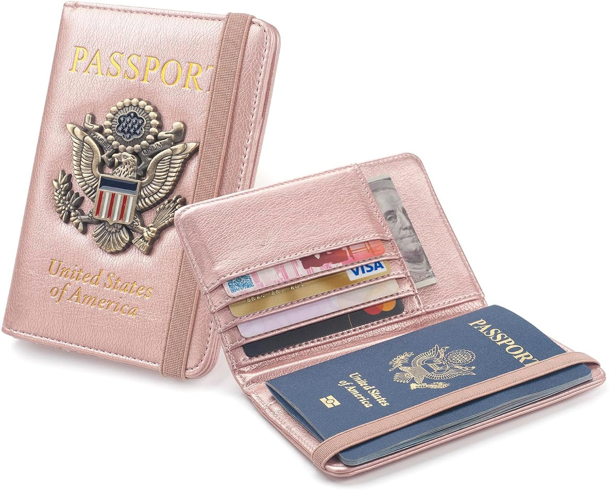 Passport Holder for Travel Men, RFID Blocking Passport Wallet Cover Case, Waterproof Leather Travel Wallet for Men Women, Document Protector for Traveling Accessories-Lake Blue