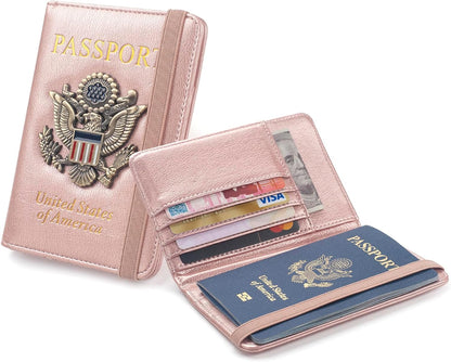 Passport Holder for Travel Men, RFID Blocking Passport Wallet Cover Case, Waterproof Leather Travel Wallet for Men Women, Document Protector for Traveling Accessories-Lake Blue