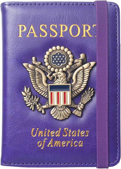 Passport Holder for Travel Men, RFID Blocking Passport Wallet Cover Case, Waterproof Leather Travel Wallet for Men Women, Document Protector for Traveling Accessories-Lake Blue