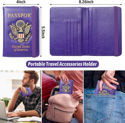 Passport Holder for Travel Men, RFID Blocking Passport Wallet Cover Case, Waterproof Leather Travel Wallet for Men Women, Document Protector for Traveling Accessories-Lake Blue