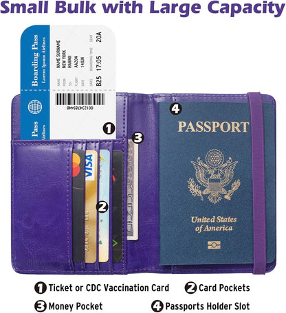 Passport Holder for Travel Men, RFID Blocking Passport Wallet Cover Case, Waterproof Leather Travel Wallet for Men Women, Document Protector for Traveling Accessories-Lake Blue