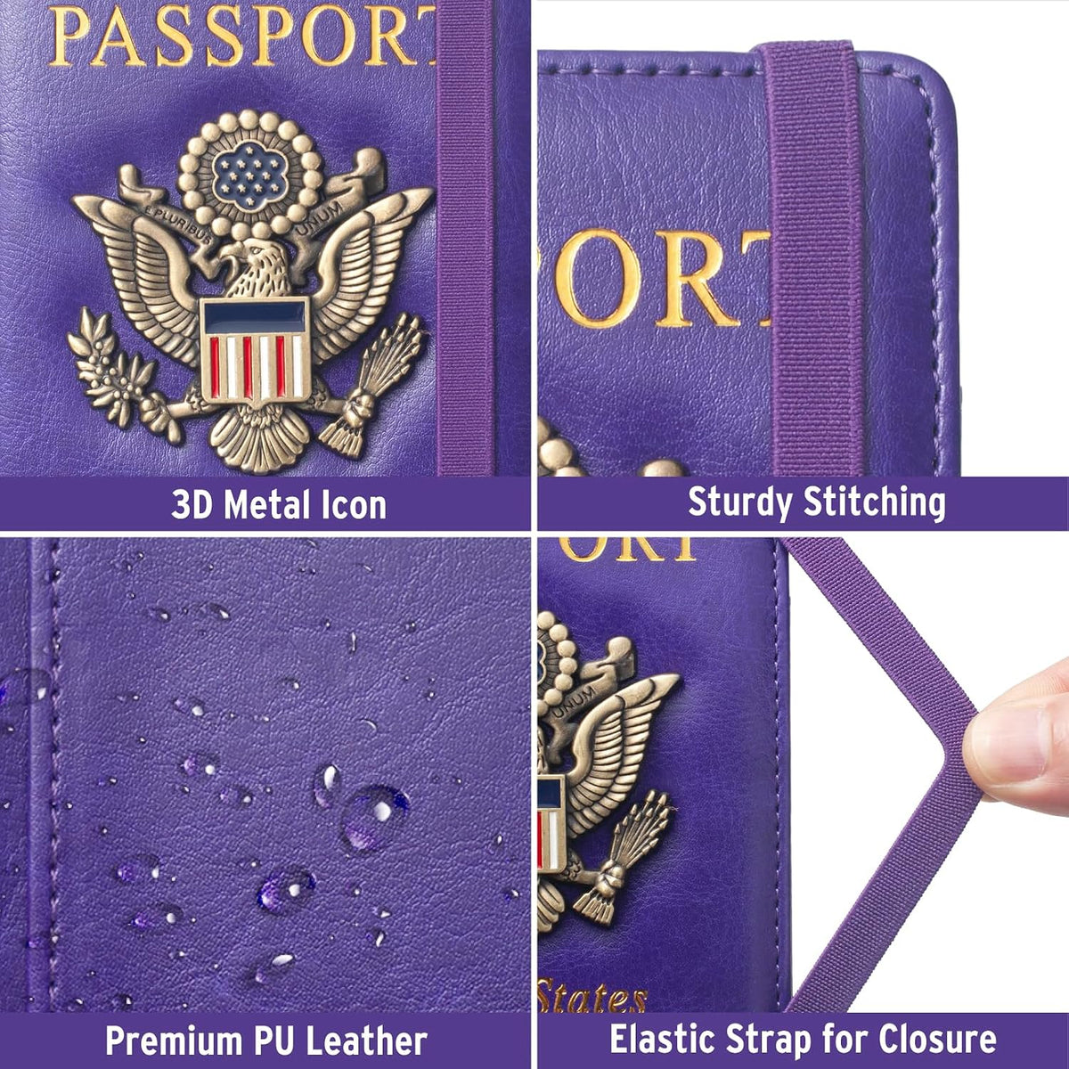 Passport Holder for Travel Men, RFID Blocking Passport Wallet Cover Case, Waterproof Leather Travel Wallet for Men Women, Document Protector for Traveling Accessories-Lake Blue