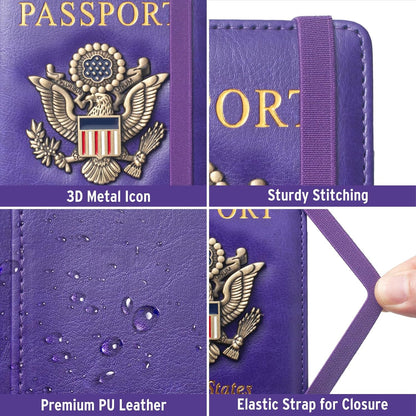Passport Holder for Travel Men, RFID Blocking Passport Wallet Cover Case, Waterproof Leather Travel Wallet for Men Women, Document Protector for Traveling Accessories-Lake Blue