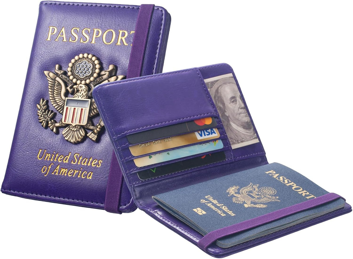 Passport Holder for Travel Men, RFID Blocking Passport Wallet Cover Case, Waterproof Leather Travel Wallet for Men Women, Document Protector for Traveling Accessories-Lake Blue