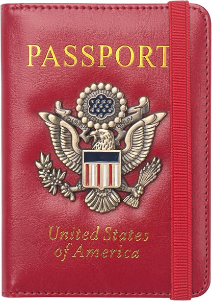 Passport Holder for Travel Men, RFID Blocking Passport Wallet Cover Case, Waterproof Leather Travel Wallet for Men Women, Document Protector for Traveling Accessories-Lake Blue