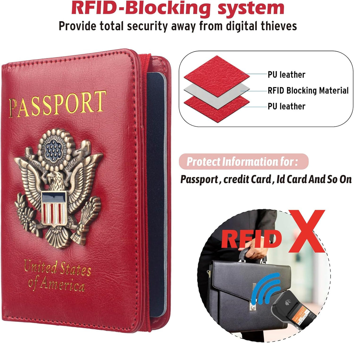 Passport Holder for Travel Men, RFID Blocking Passport Wallet Cover Case, Waterproof Leather Travel Wallet for Men Women, Document Protector for Traveling Accessories-Lake Blue