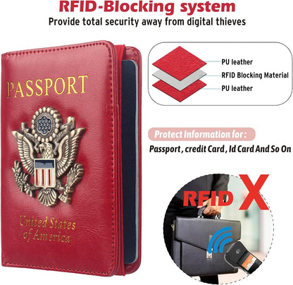Passport Holder for Travel Men, RFID Blocking Passport Wallet Cover Case, Waterproof Leather Travel Wallet for Men Women, Document Protector for Traveling Accessories-Lake Blue