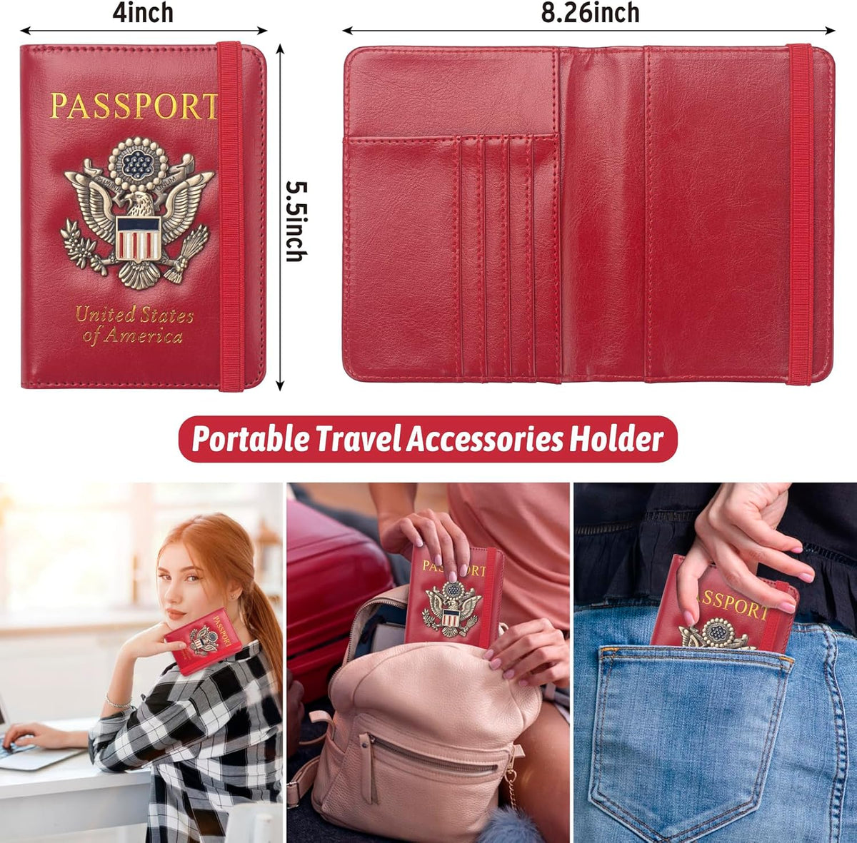 Passport Holder for Travel Men, RFID Blocking Passport Wallet Cover Case, Waterproof Leather Travel Wallet for Men Women, Document Protector for Traveling Accessories-Lake Blue