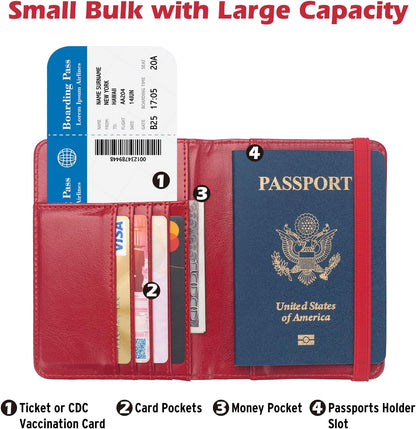 Passport Holder for Travel Men, RFID Blocking Passport Wallet Cover Case, Waterproof Leather Travel Wallet for Men Women, Document Protector for Traveling Accessories-Lake Blue