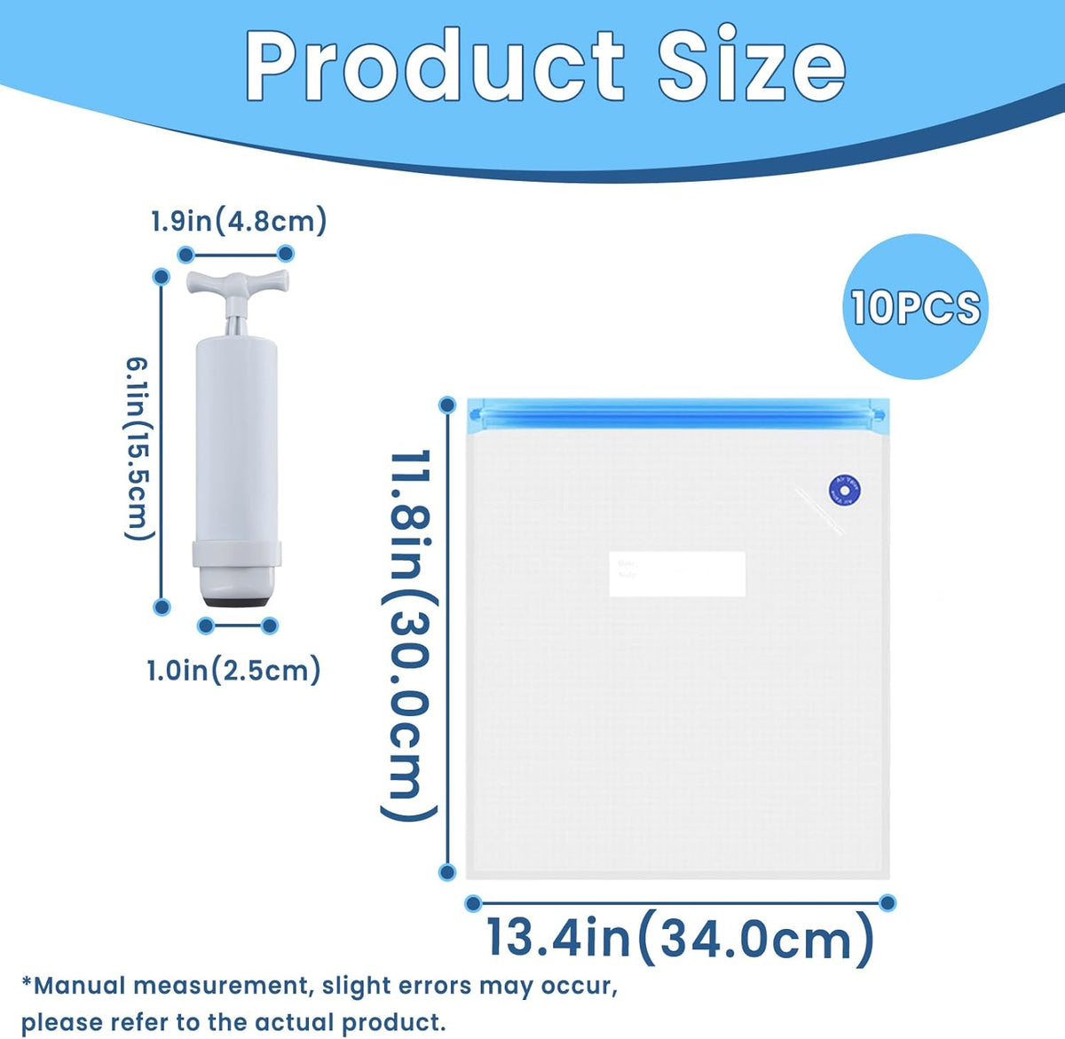 10PCS Vacuum Sealer Bags with Hand Pump & 4PCS Clips - Multi-Size Storage Bags for Clothes, Storage Bags Vacuum Storage Kit for Keeping Dry