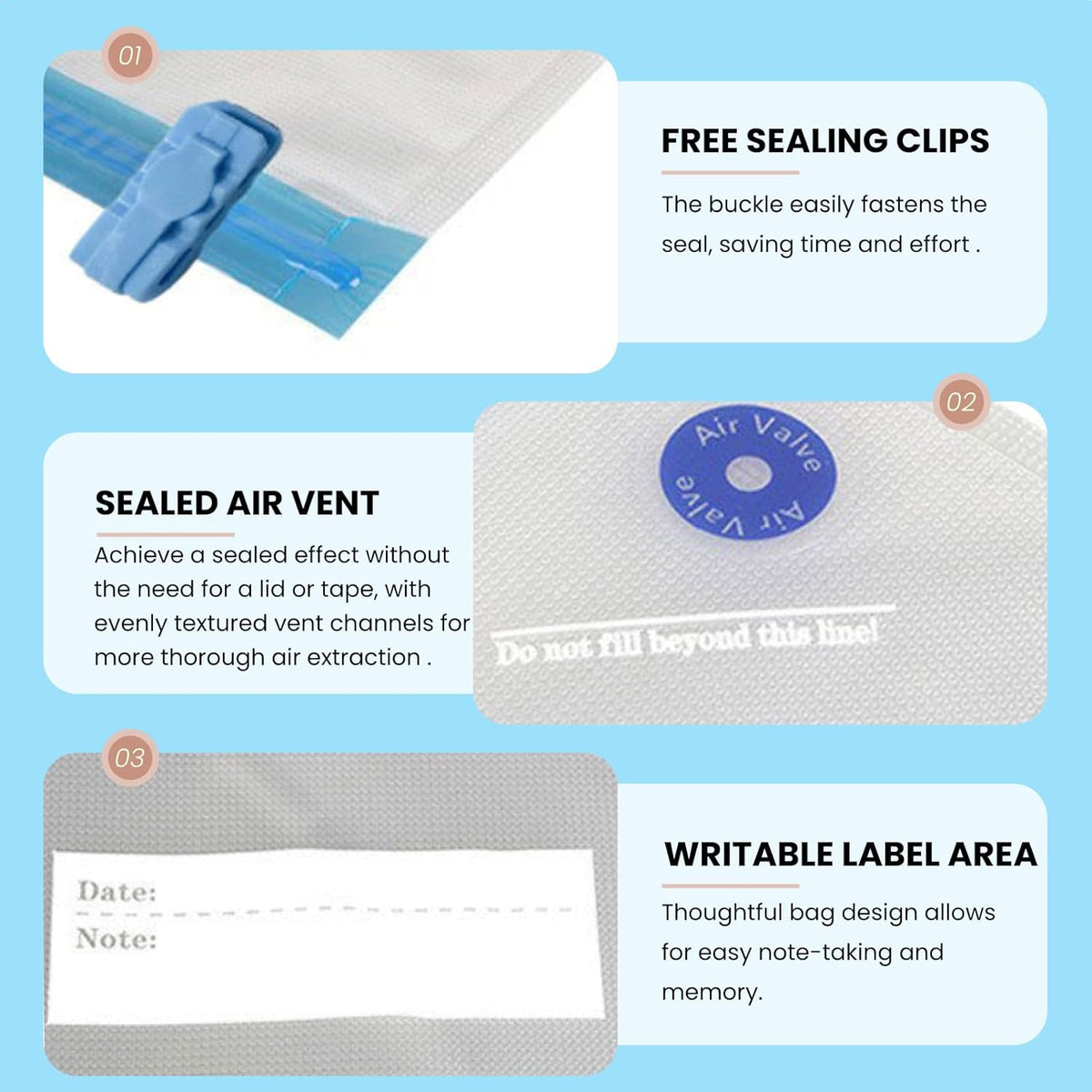 10PCS Vacuum Sealer Bags with Hand Pump & 4PCS Clips - Multi-Size Storage Bags for Clothes, Storage Bags Vacuum Storage Kit for Keeping Dry
