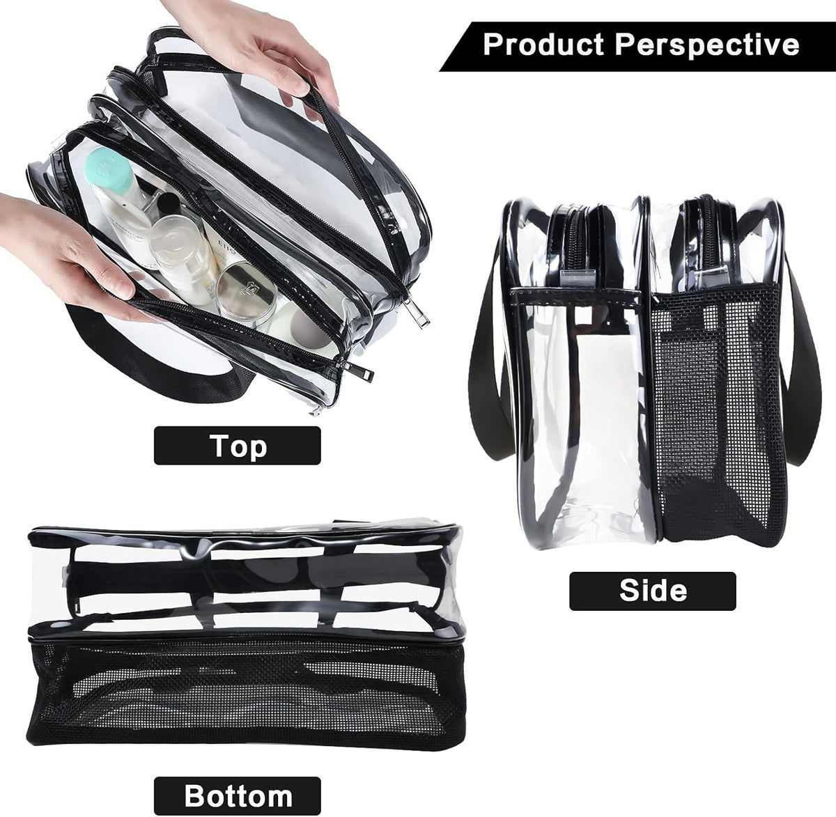 Auseibeely Clear Toiletry Bag for Women Men, Portable Large Travel Makeup Bag, Waterproof & Draining Transparent Cosmetic Bag, Carry On Airport Airline Compliant Bag