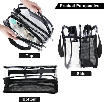Auseibeely Clear Toiletry Bag for Women Men, Portable Large Travel Makeup Bag, Waterproof & Draining Transparent Cosmetic Bag, Carry On Airport Airline Compliant Bag