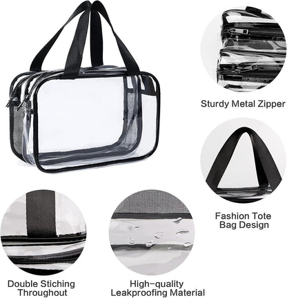 Auseibeely Clear Toiletry Bag for Women Men, Portable Large Travel Makeup Bag, Waterproof & Draining Transparent Cosmetic Bag, Carry On Airport Airline Compliant Bag