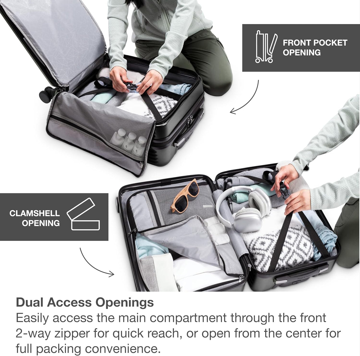 Mykel Dual Opening Polycarbonate Hardside Suitcase with Sleeve and Ergonomic Handle