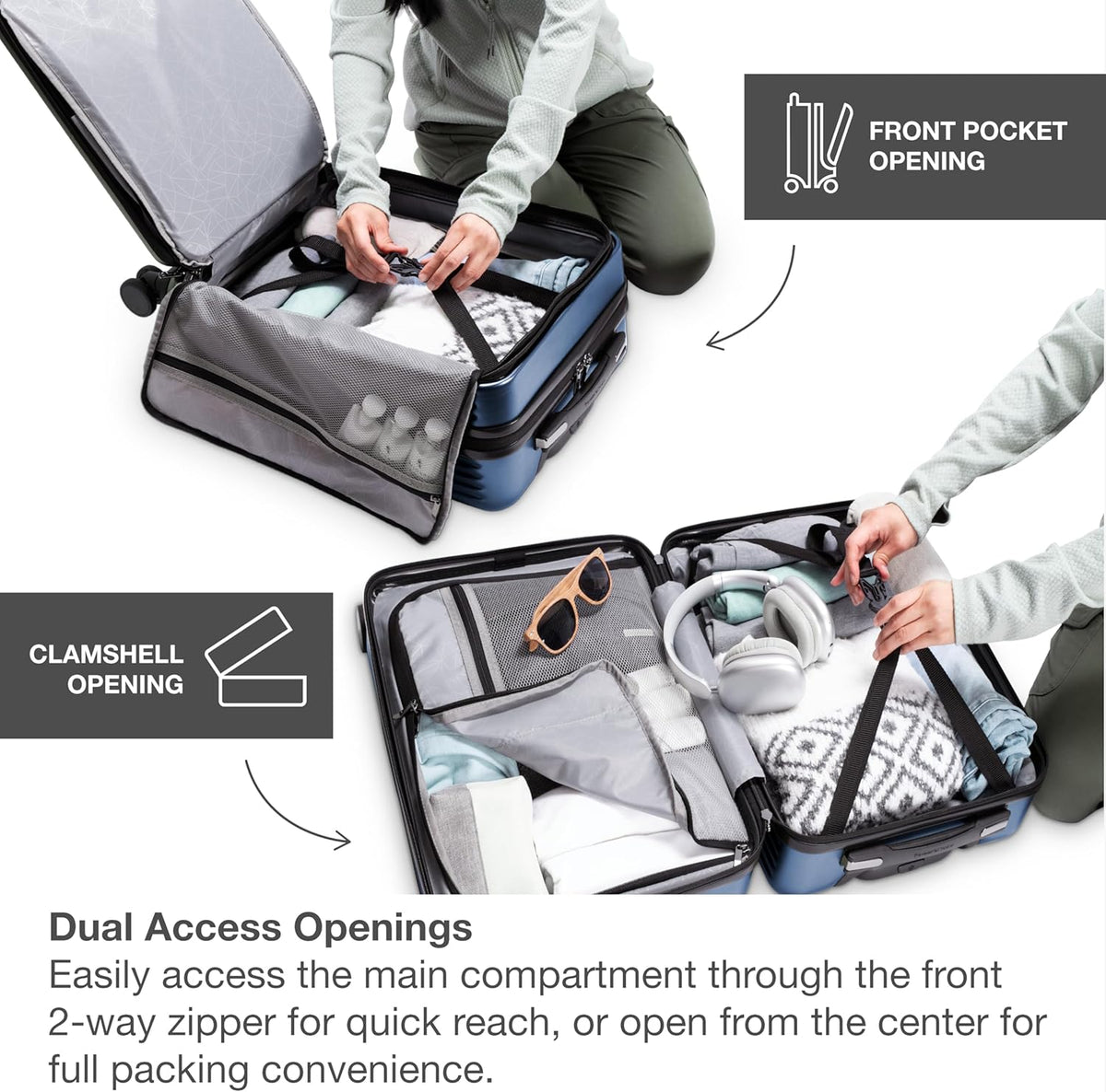 Mykel Dual Opening Polycarbonate Hardside Suitcase with Sleeve and Ergonomic Handle