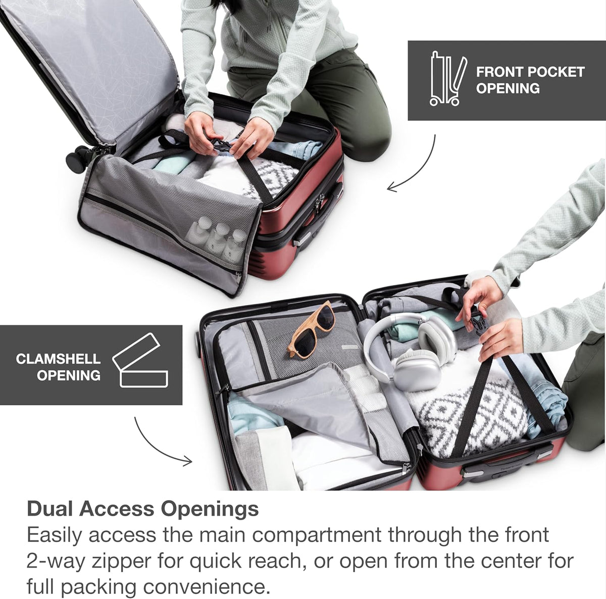 Mykel Dual Opening Polycarbonate Hardside Suitcase with Sleeve and Ergonomic Handle