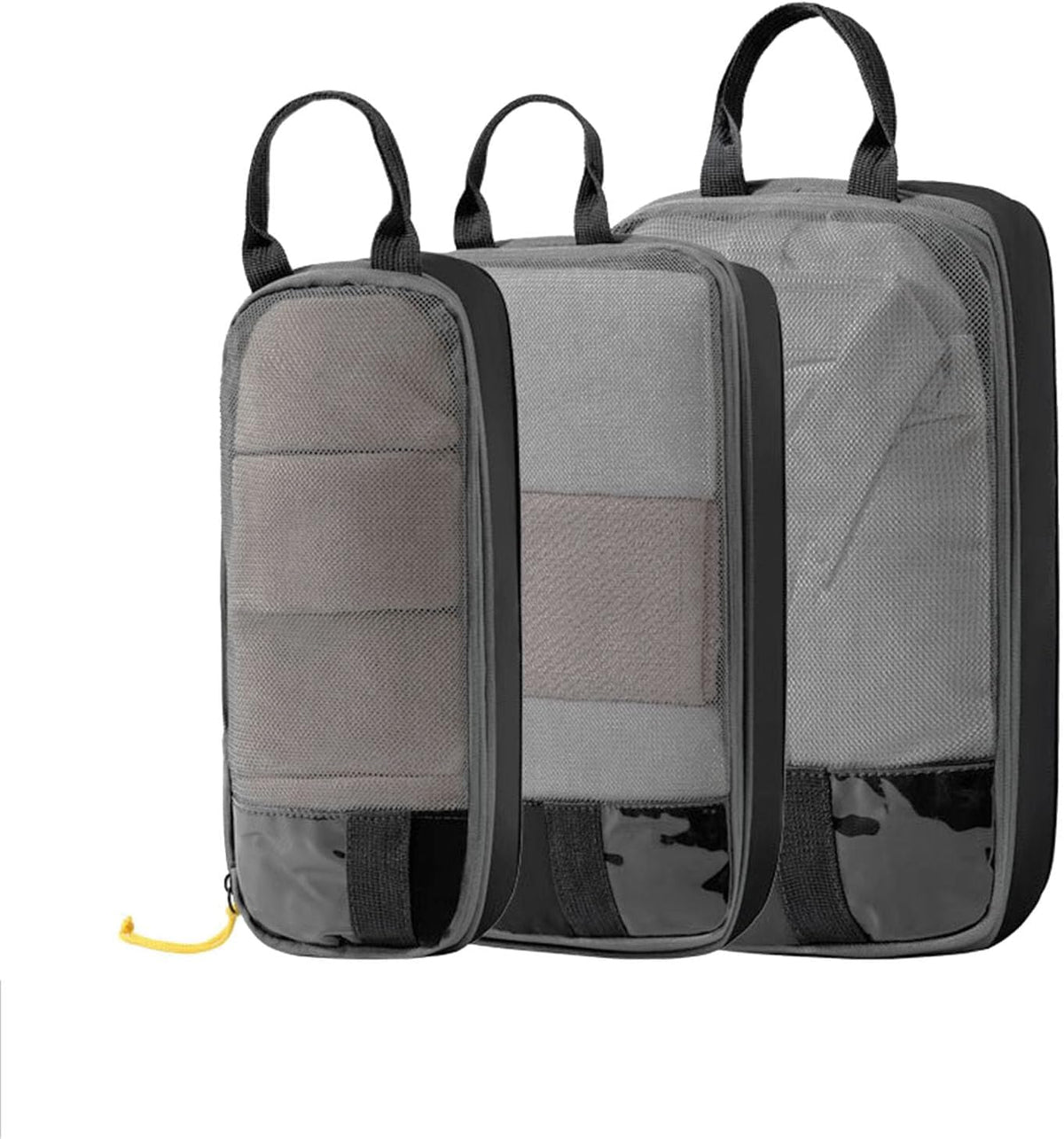 Expandable Space-Saving Cubes/Bags for Travel, Dual Zipper Compression Packing Luggage Organizer Bags with Breathable Mesh Design (Blue + double-ended round bag)